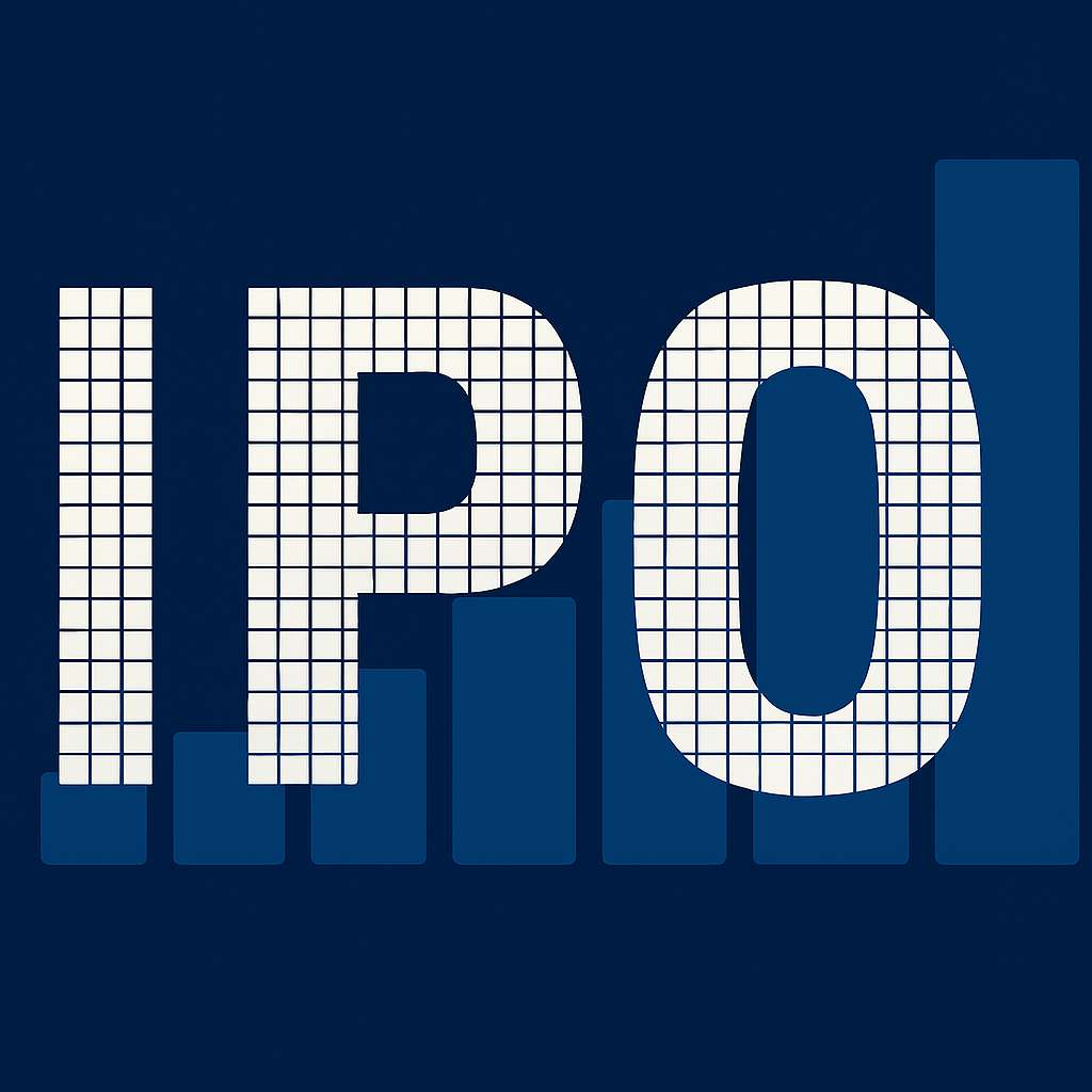 IPO letters styled in bold white blocks against a dark blue and red background representing Canadian capital markets